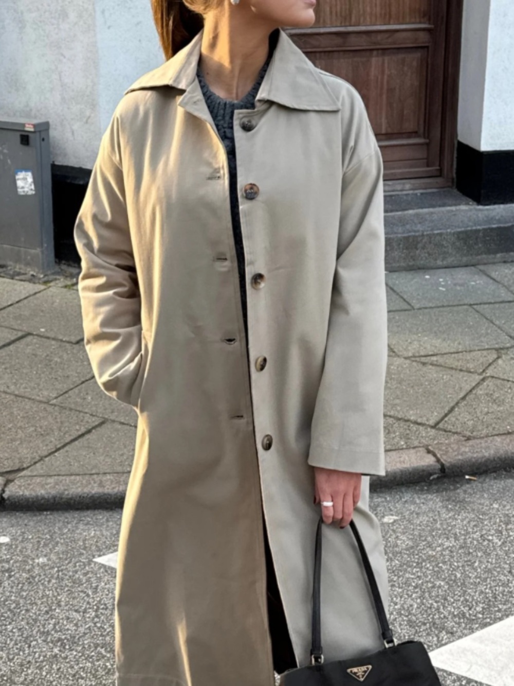 Free Assembly Long Tan Single Breasted Belted Trench Coat Classic Style